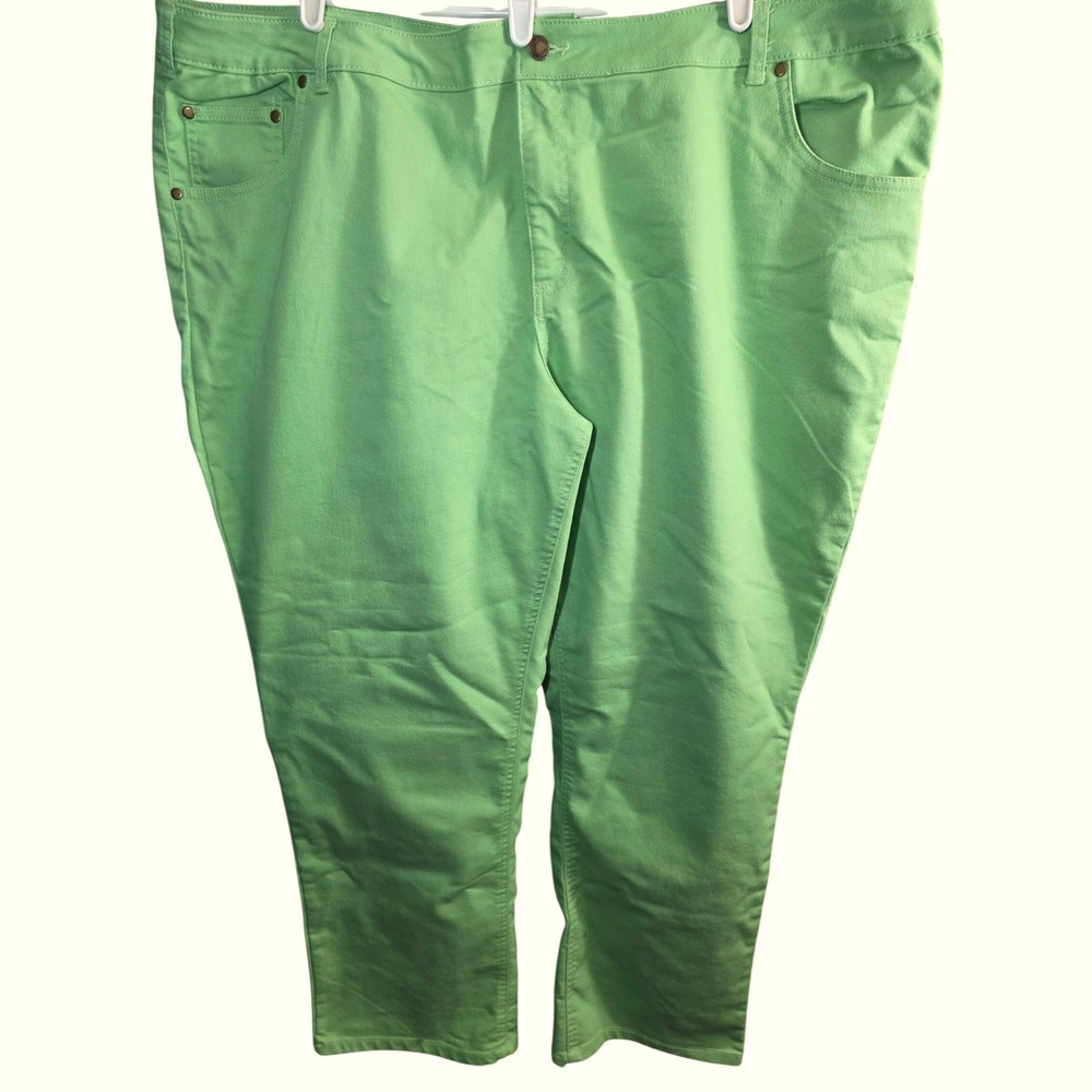 Woman Within Straight Leg jeans Pants Plus Size 26W 26 W Green Stretch Denim Zip